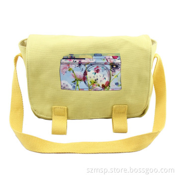 print flower camera canvas bag belt small kids school bag,message bag